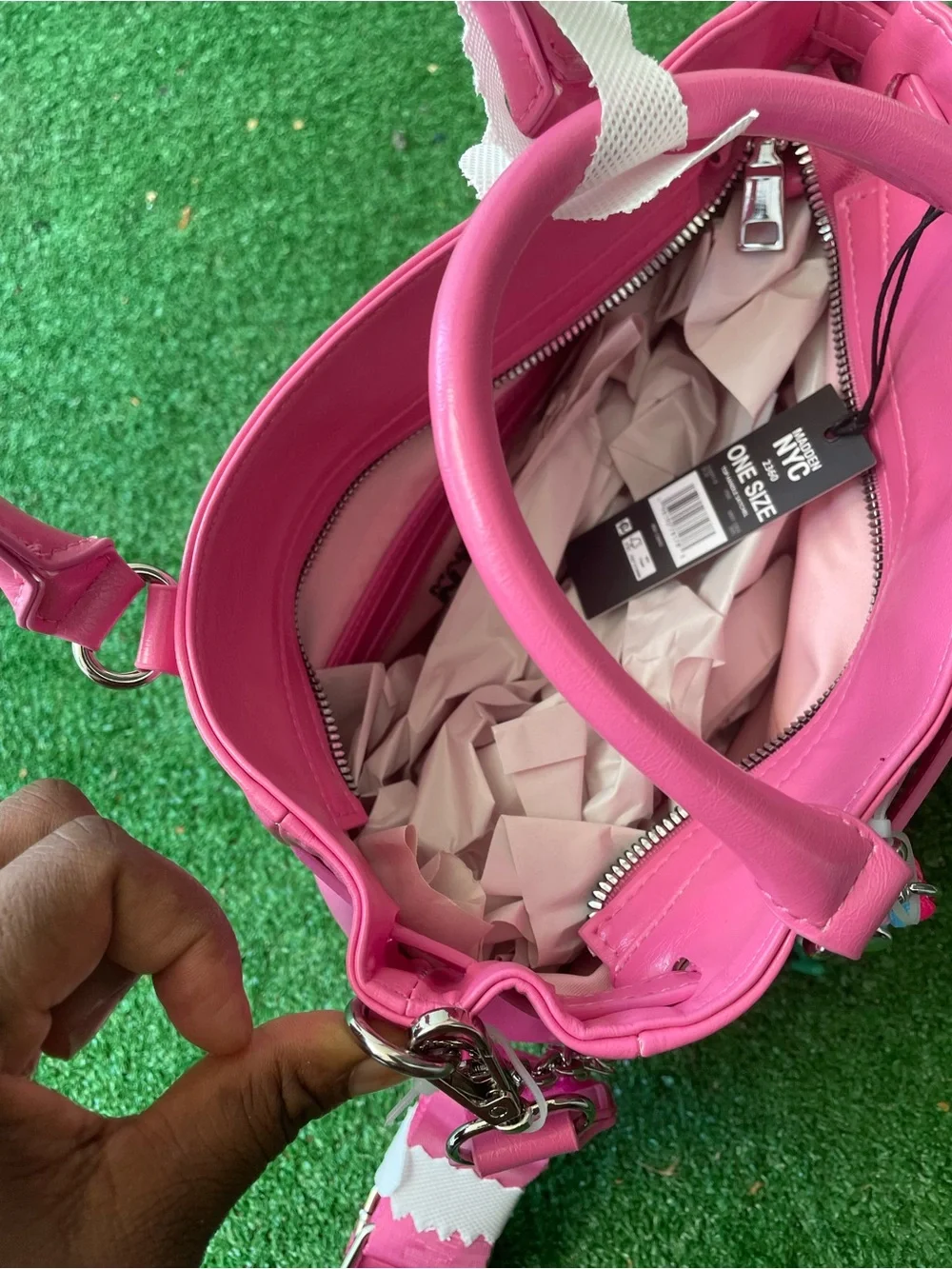 Pink Madden NYC satchelhandbag with plus charm